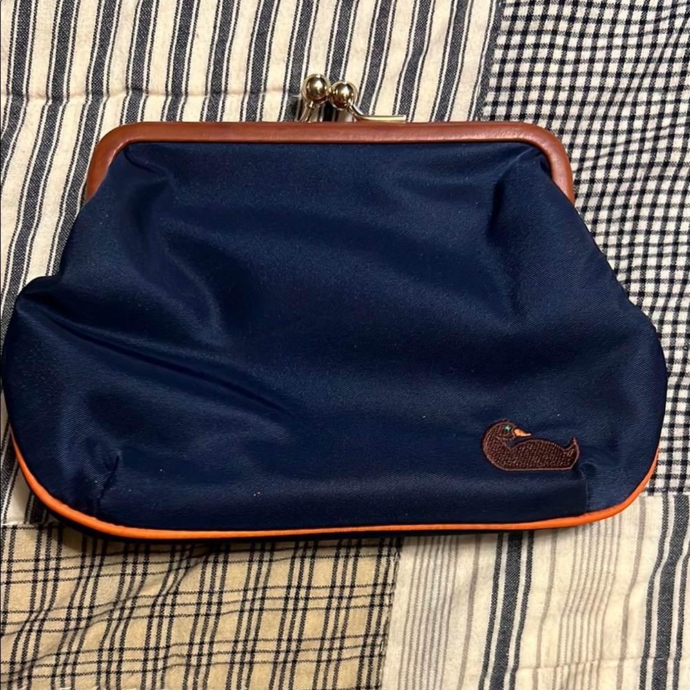 Dooney & Bourke Blue and Brown Clutch with Vintage Frame Closure